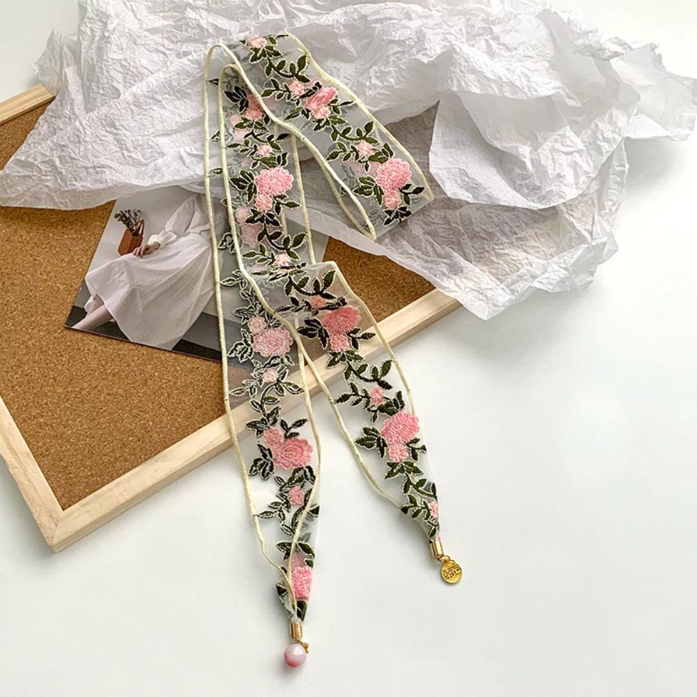 Ribbon Embroidered Lace Scarf Printed Scarf Headband Elegant Narrow Long Scarves  Multifunction