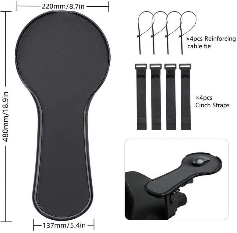 Armrest Mouse Chair Mount Mouse Extension Platform Tray with Mouse Ergonomic Adjustable Pad, Anti-Drop Baffle, (Black)