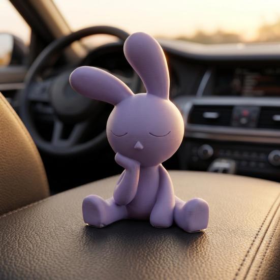 3D-Printed Cute Thinking Rabbit Ornament with Non-Slip Base Matte Finish Funny Rabbit Figurines for Car Accessories Home Office Desk Decor