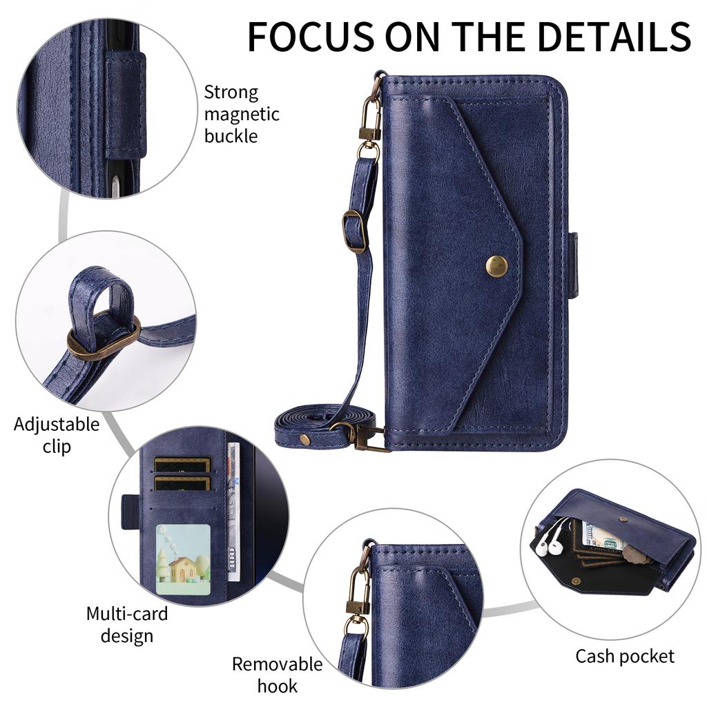 For Oppo A5x 5G/4G Leather Case Magnetic Closure Wallet Stand Phone Cover with Crossbody Strap