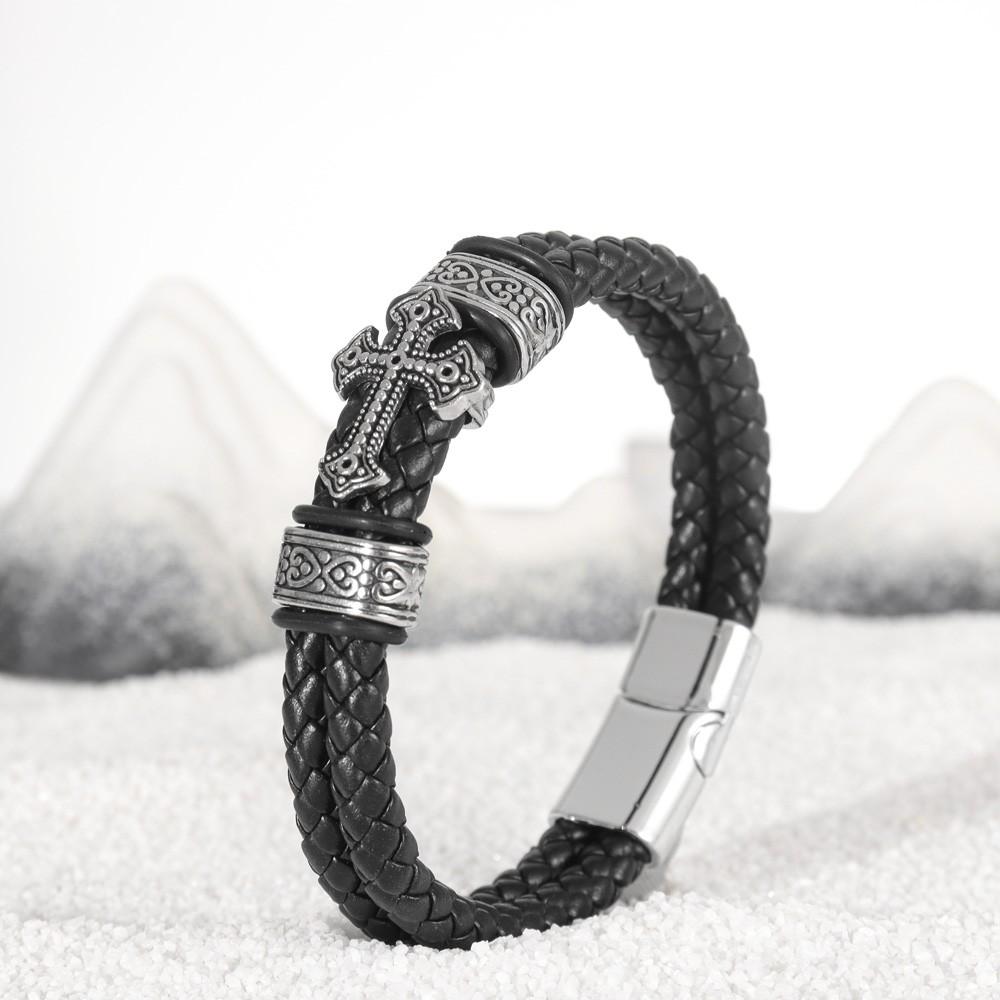 Vintage Double Layer Leather Cross Bracelet Charming Men's Bracelet Christmas Gift Valentine's Day Gift Protector Jewelry Gift