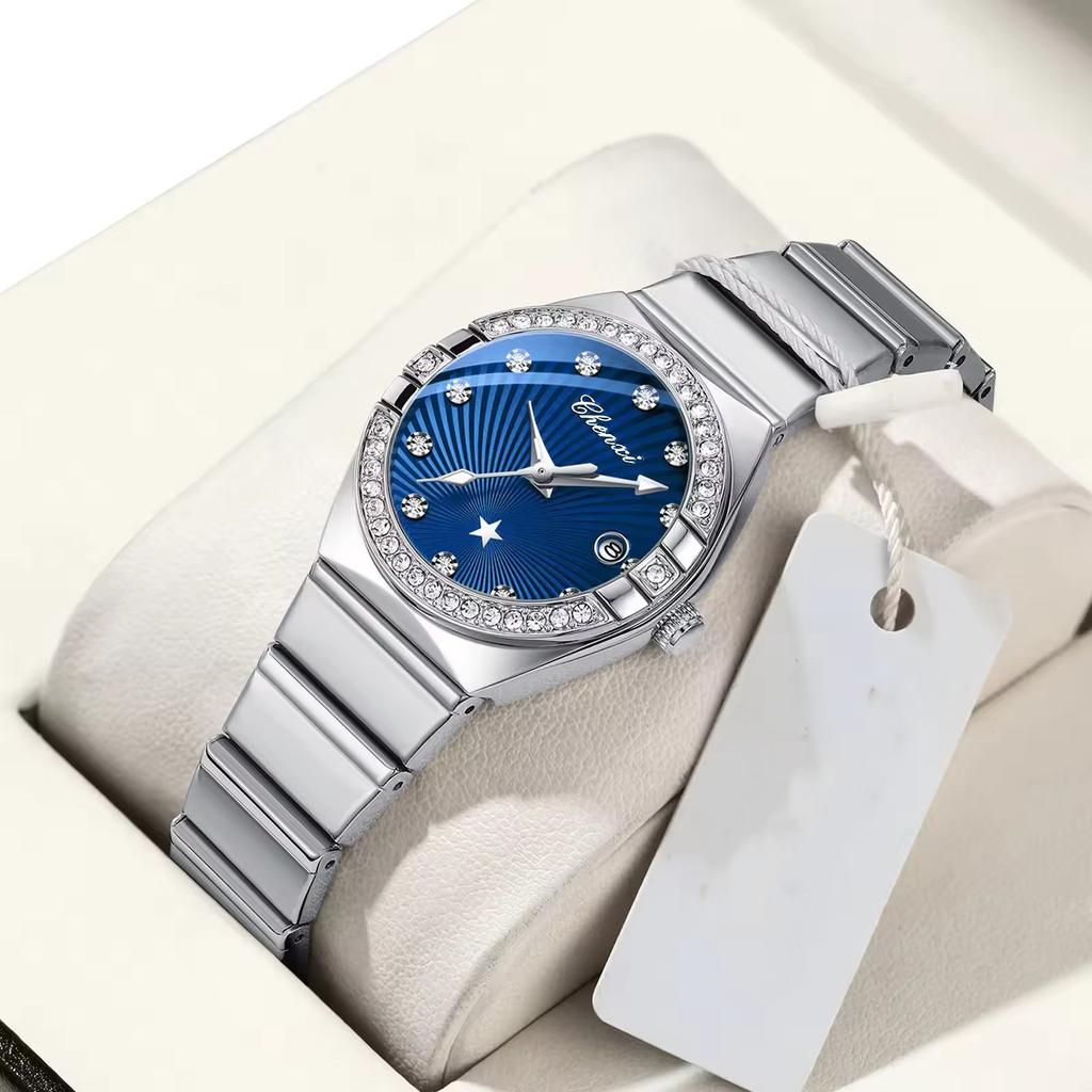 New Women Watch Round Quartz Diamond-Studded Wristwatch Date Luminous Waterproof Stainless Steel Watch Ladies Gift Relojes Para