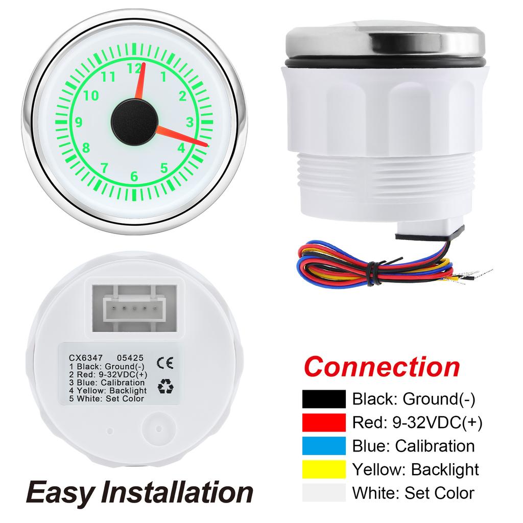 52mm 2'' Digital Clock Gauge 12-Hour Format 7 Colors Backlight Hour Meter 12V 24V Waterproof Universal For Car Truck Boat Yacht