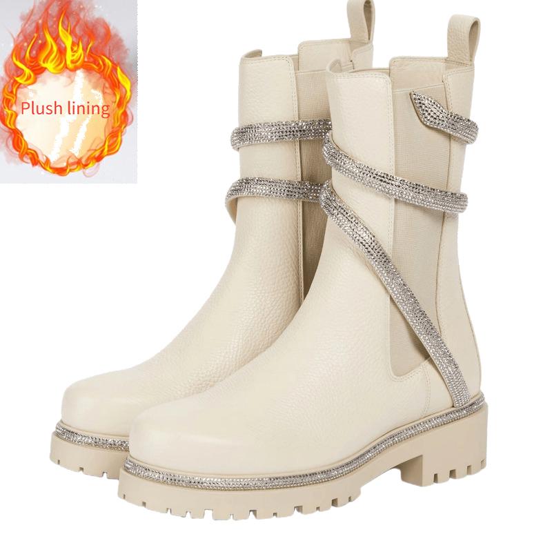 Fashion Snake Shaped Winding Tape Rhinestone Short Boots Leisure Motorcycle Thick Sole Knight Boots Diamond Winter Smoke Pipe Boots