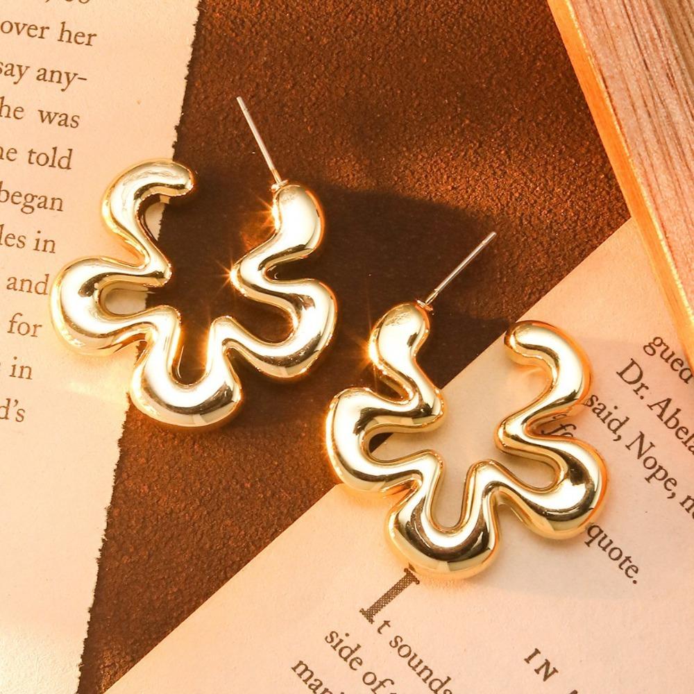 Classic Trendy Gold Color Irregular Acrylic C-shaped Pentagon Flower Stud Earrings for Women Korean Charm Jewelry Accessory Gift