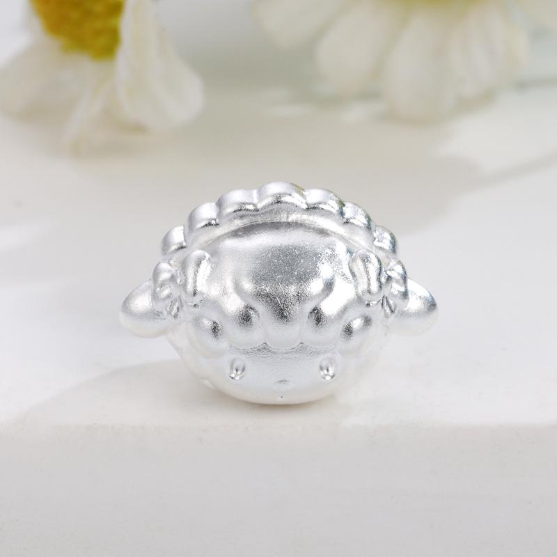 Sterling Silver 999 Bride Sheep Cartoon Charm Hand-woven Bracelet with Beads