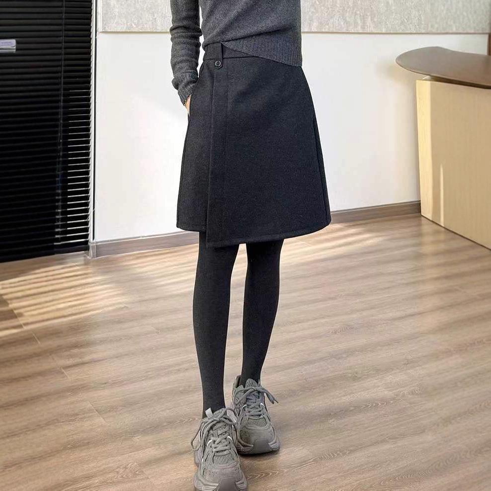 

2025 Fall/Winter High-End Wool Skirt Pants for Pear Figures, Tummy-Tucking Irregular A-Line Women s Skirt Extra Large серый