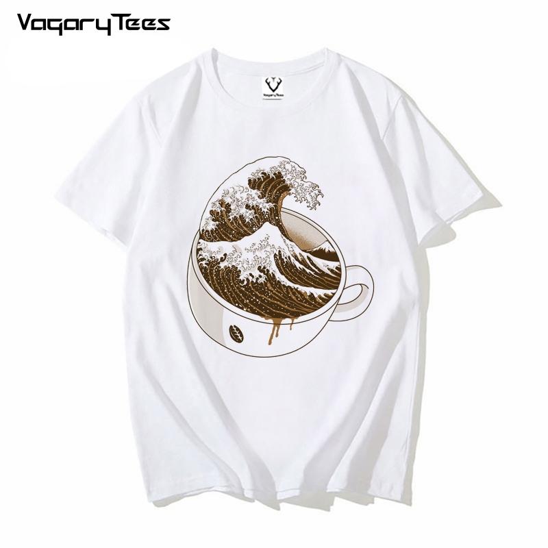Newest Summer Men The Great Wave off Coffee Print men Tshirt Harajuku Coffee-cup Tops Tees Funn