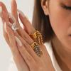 Euro-American Style Titanium Steel Ring 18K Gold Stainless Steel Pearl Chain Tassel Open Ring for Women
