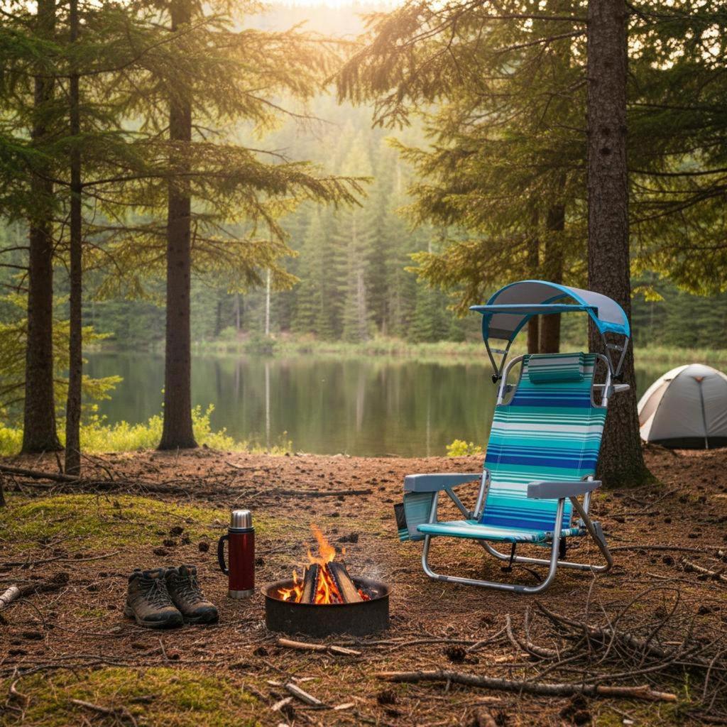 Beach Chair with Canopy Foldable Design Reclining