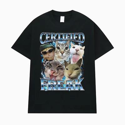 Certified Freak Funny Cat Meme TShirts Clothing 90s Vintage Kitty Graphic T-shirts Women Fashion Casual Tshirt Summer Streetwear