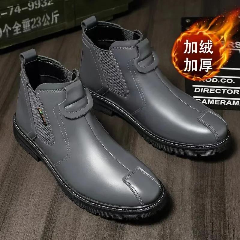 High Quality Retro Men Ankle Boots British Chelsea Business Casual Leather Shoes Fashion Comfortbale Thick Sole Work Boots Botas