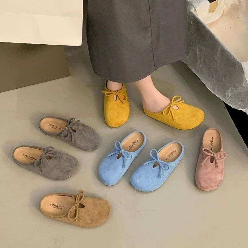 Au Ruofeng's new bag head slippers women's outer flat bottom half tray 2025 pedal new non-slip for pregnant women, ugly and cute Boken