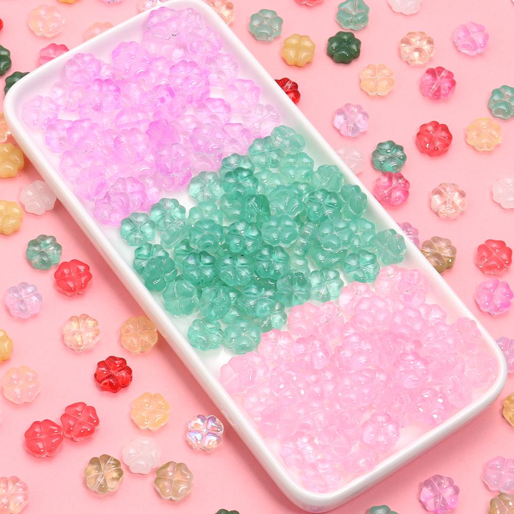 50pcs/lot 10mm Colorful Four Leaf Clover Lampwork Beads Loose Glass Beads For Jewelry Making DIY Bracelet Necklace Accessories