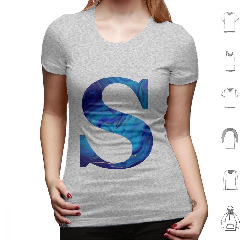 Lettre S Marble Blue T Shirt Big Size 100% Cotton S Funny Cute Meme Trendy Quote Trending Pink Flowers Aesthetic College Quotes
