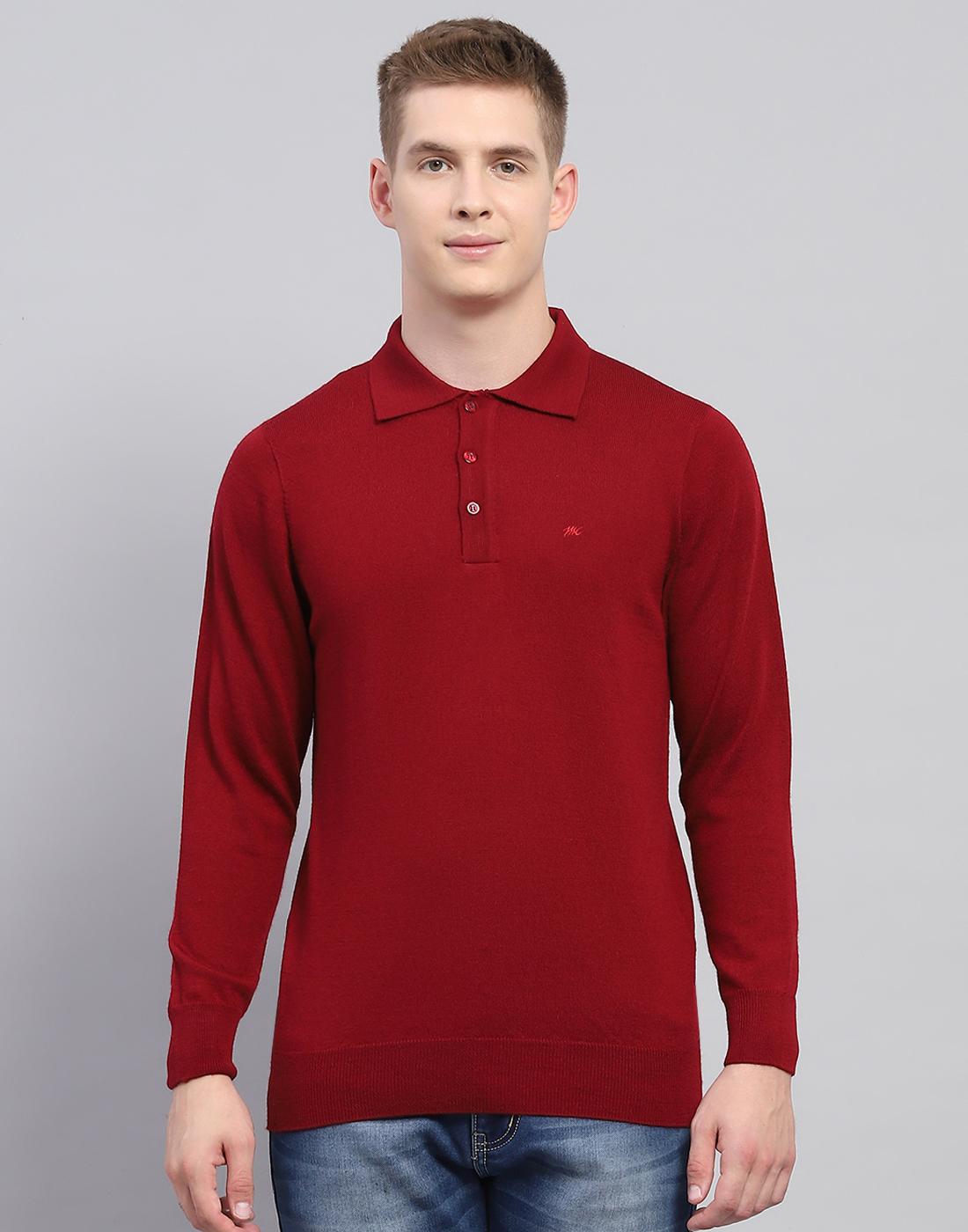 

Monte Carlo Mens Solid Maroon Collar Neck Full Sleeve T-Shirt XL малиновый