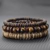 3Pcs Coconut Husk Wooden Bracelet Homme Turquoises Lava Tiger Eyes Strand Braclet Meditation Healing Braslet Accessories Hombre