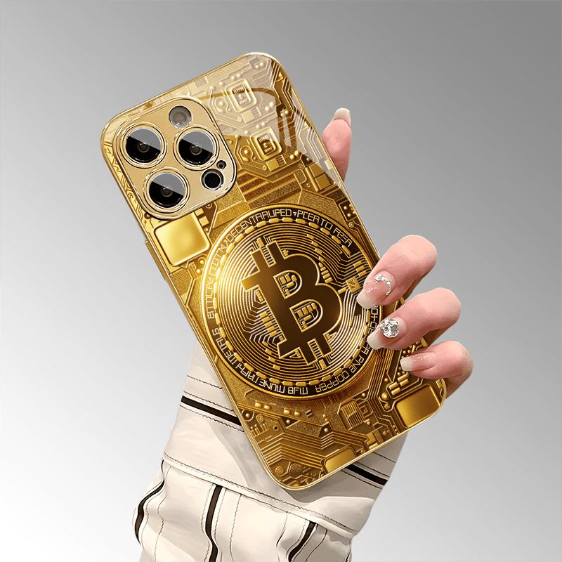 Bitcoin pattern tempered glass phone case suitable for iPhone 17 16 15 14 13 12 11 Pro Max Plus shockproof and anti drop
