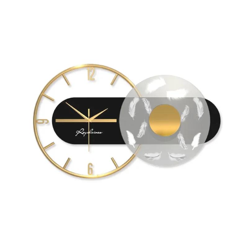 60x36cm Large Wall Clock Modern Design Feather Luxury Light Silent Metal Wall Watch Home Decor Living Room Dining Room Clocks