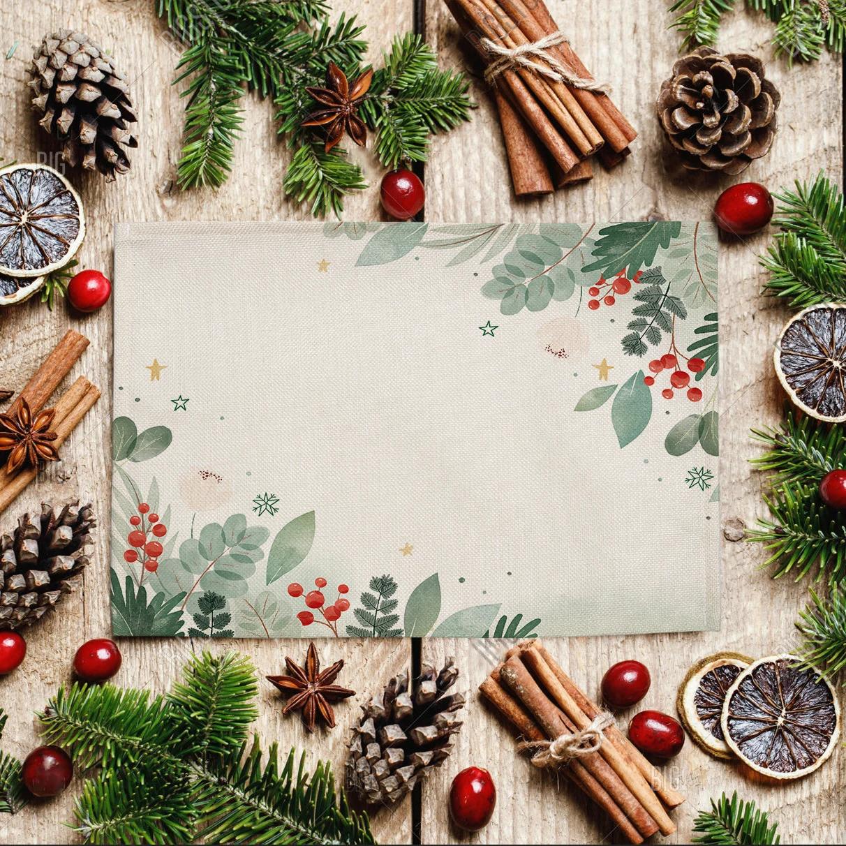 

Merry Christmas Placemat Tree Snow Elk Coffee Cup Child Table Mats Kitchen Decor Linen Coaster Pad Bowl Mat Tablecloth 2pcs 30x45cm