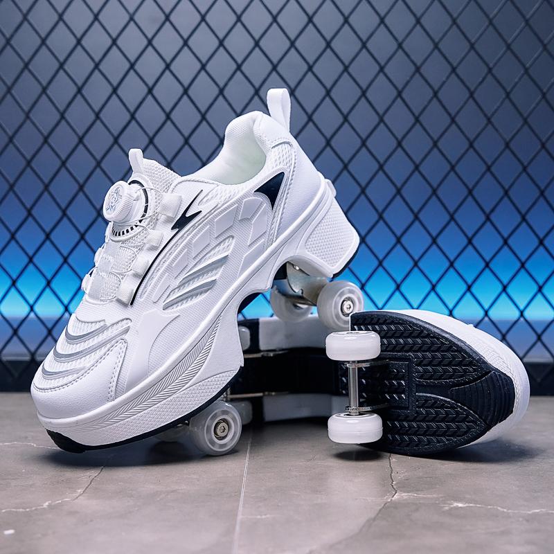 Boys/Girls Skate Roller Shoe Four-wheel Dual-use Roller Skates Double Row Walking Shoes Roller Skates Boys Skate Shoes Girl Skate Shoes