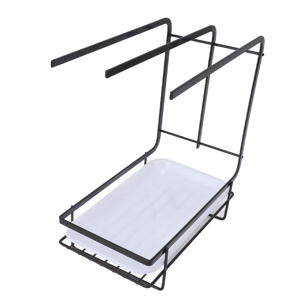 Sponge Holder with Drain Pan Quick Drying Hollow Bottom Rustproof Dishcloth Drying Rack for Kitchen Bathroom Sink Black