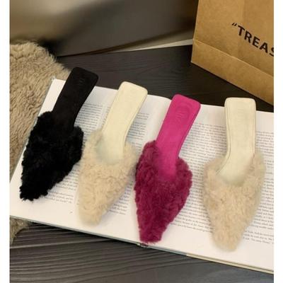 Neue Hausschuhe Freizeitschuhe Frau Rosa Pantoletten Flach Schmetterlingsknoten Mittel Zehenbedeckt Fell Flip-Flops Pantoffeln Luxus Plüsch Pumps