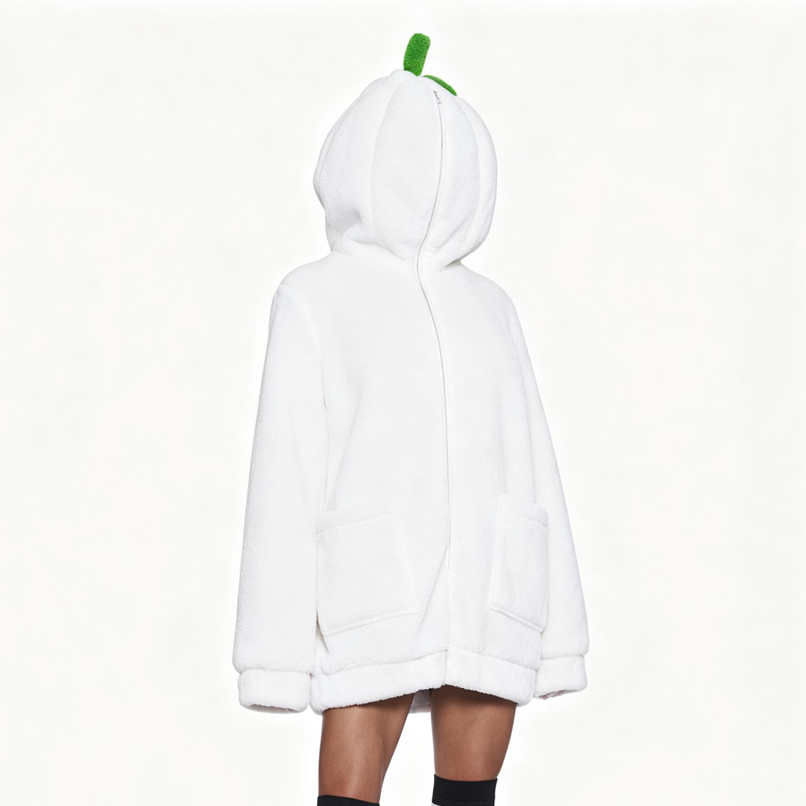 Women s Halloween Pumpkin Face Flannel Hoodie Zip-Up Jacket Casual Long Sleeve XXL