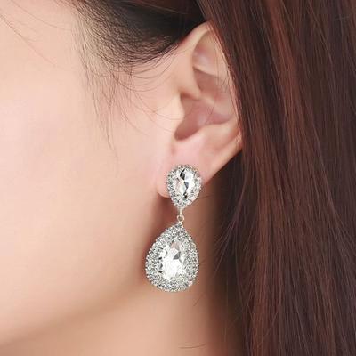 Crystal Sparking Tear Drop Earrings Bridal Wedding Long Earrings Jewelry Accessories