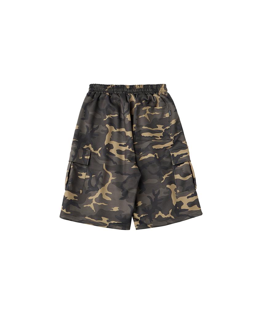 URBANAGE Bermuda Camo Wide Cargo Sweat Shorts_Khaki