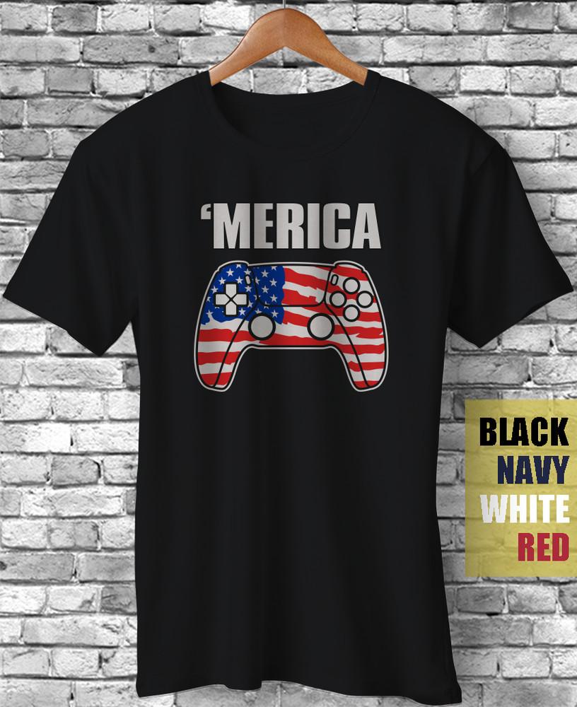 Merica USA Flag July 4th American Video Game Independence Day Funny Gift T-Shirt Unisex T-Shirt S