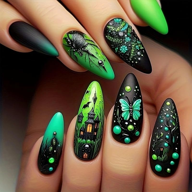 24Pcs Halloween Black Glitter French Press On Toenails White Ghost Fake Toe Nails Short Square Glossy Cute Ghost Full Cover Acrylic Stick On Toenails