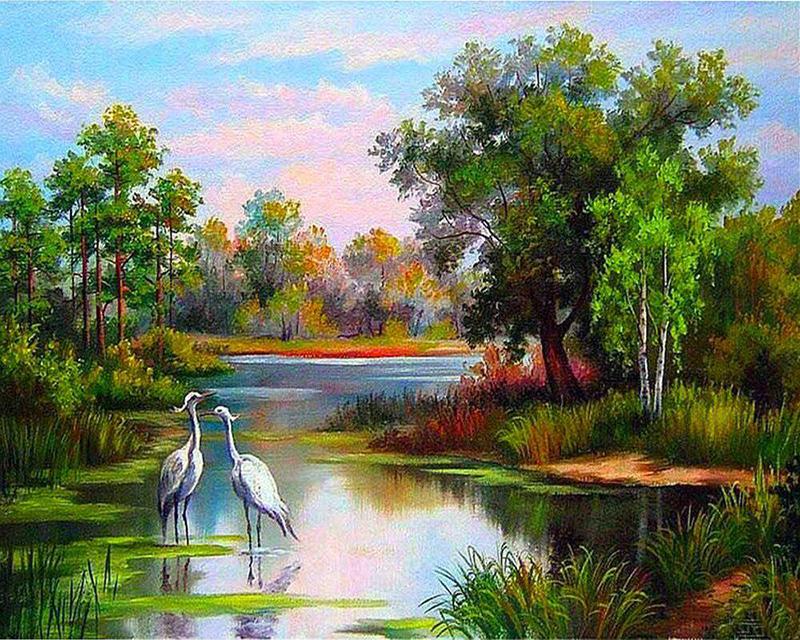 Full Drill Square Diamond Embroidery Housing Landscape Handicraft Diamond Painting Flower Animals Picture Of Rhinestone Home Decor