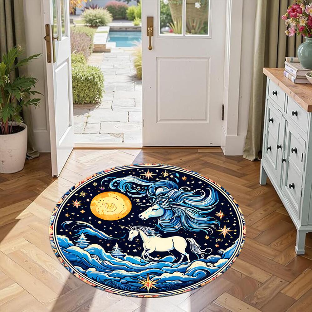 Unicorn Round Area Rug Suitable for Game Room Hallway Balcony Decorate room Antislip Round Carpet Decorate Offices Best for Christmas