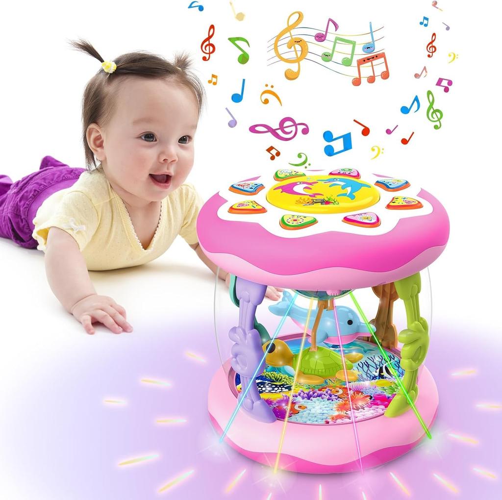 Musical Educational Music Popular Rotating 10 8 Types of Instrument Sound Birthday Gift Toy, Instrument, Toy, Drum, Toy, Ranking, 8-Color Light,