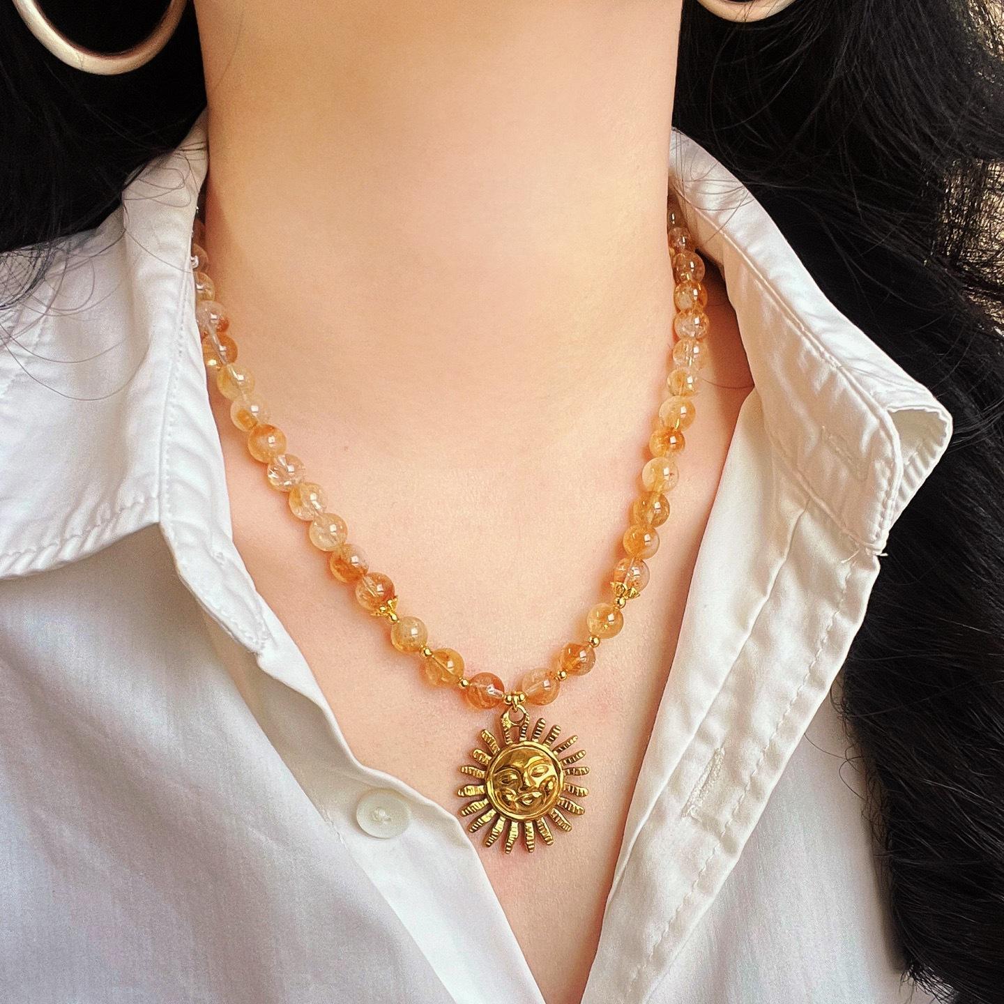 8Mm High Quality Maillard Natural Citrine Clavicle Chain Necklace Pendant Female