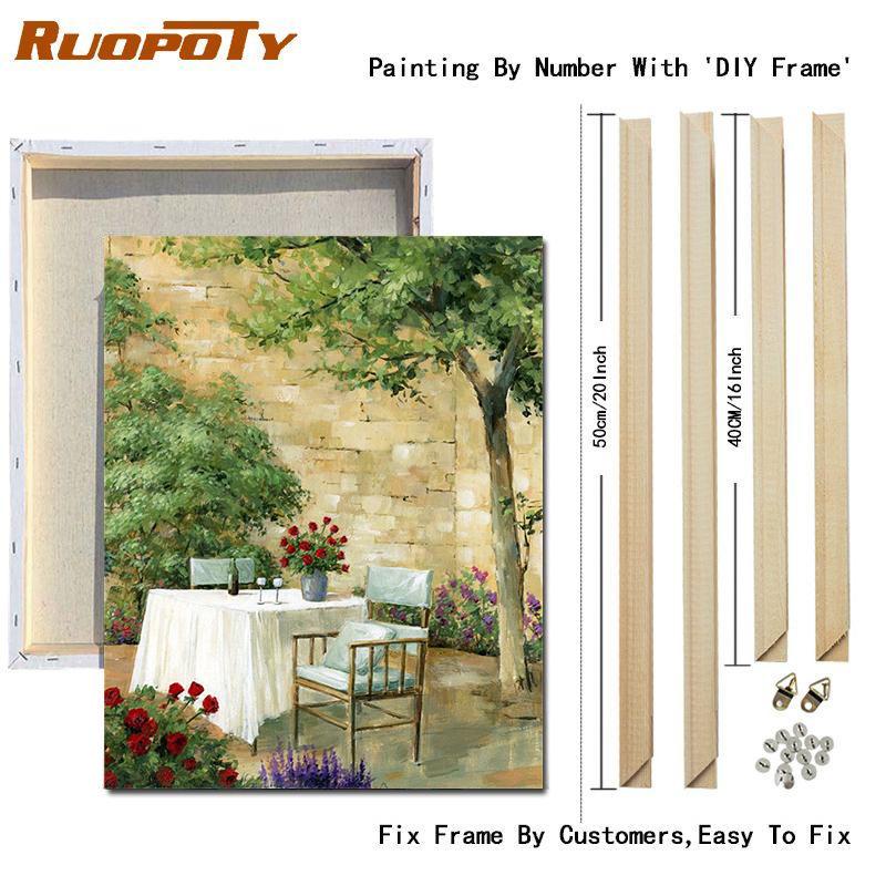 RUOPOTY DIY Frame Oil Painting By Numbers Window Scenery Acrylic On Canvas Wall Art Picture By Numbers Flower For Living Room