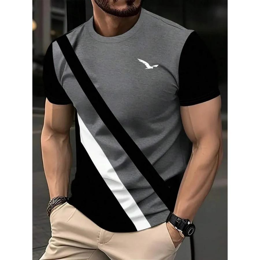 T Shirt for Mens Stripe Print Short Sleeve Top Leisure 3D Casual Fashion Street Polyester Man's T-shirt Tee Shirt Men Vintage Clothing