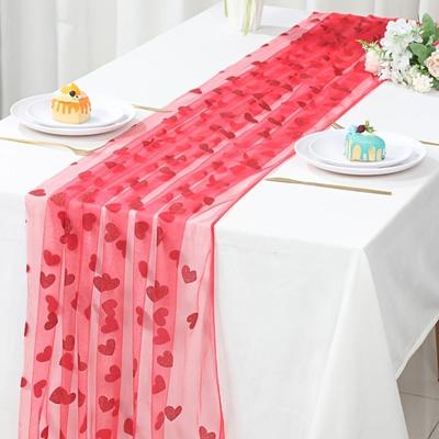 1 pièce Drapeau de table en maille cœur rouge, cadeau de mariage, décoration de fête, décoration de table à manger pour fête de mariage, fournitures de fête d'anniversaire