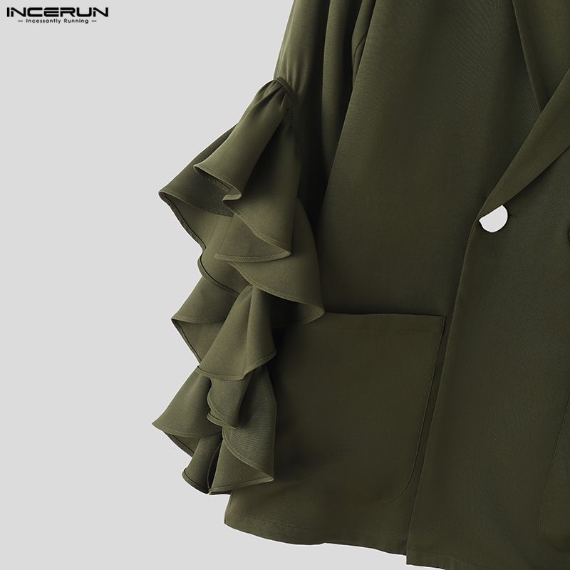 INCERUN Men Lapel Ruffled Splits Sleeve Casual Loose Party Blazer Coats