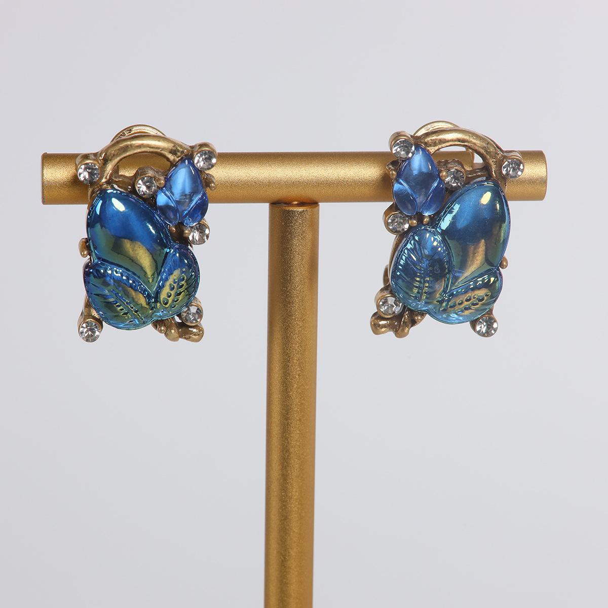 Средневековый Винтажный Высококачественный Элегантный Ретро Золотой Синий Лист Алмазный Набор: Ожерелье, Браслет, Серьги