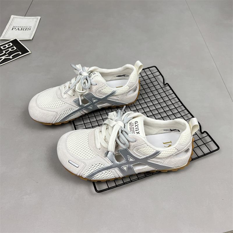 

Сетчатые полосатые на шнуровке маленькие белые туфли женские 2025 лето новая мода универсальные удобные спортивные повседневные легкие кеды 40 бежевый