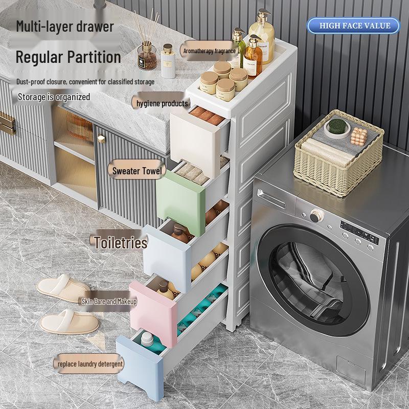 Thick 25cm Ultra-Narrow Storage Cabinet: Kitchen & Bathroom Plastic Drawer Shelf