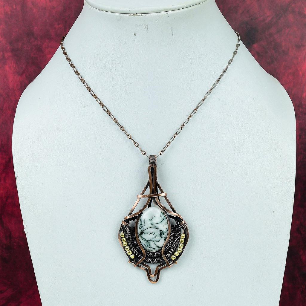 Tree Agate Pendant Copper Wire Wrapped Gemstone Pendant Handmade Antique Jewelry