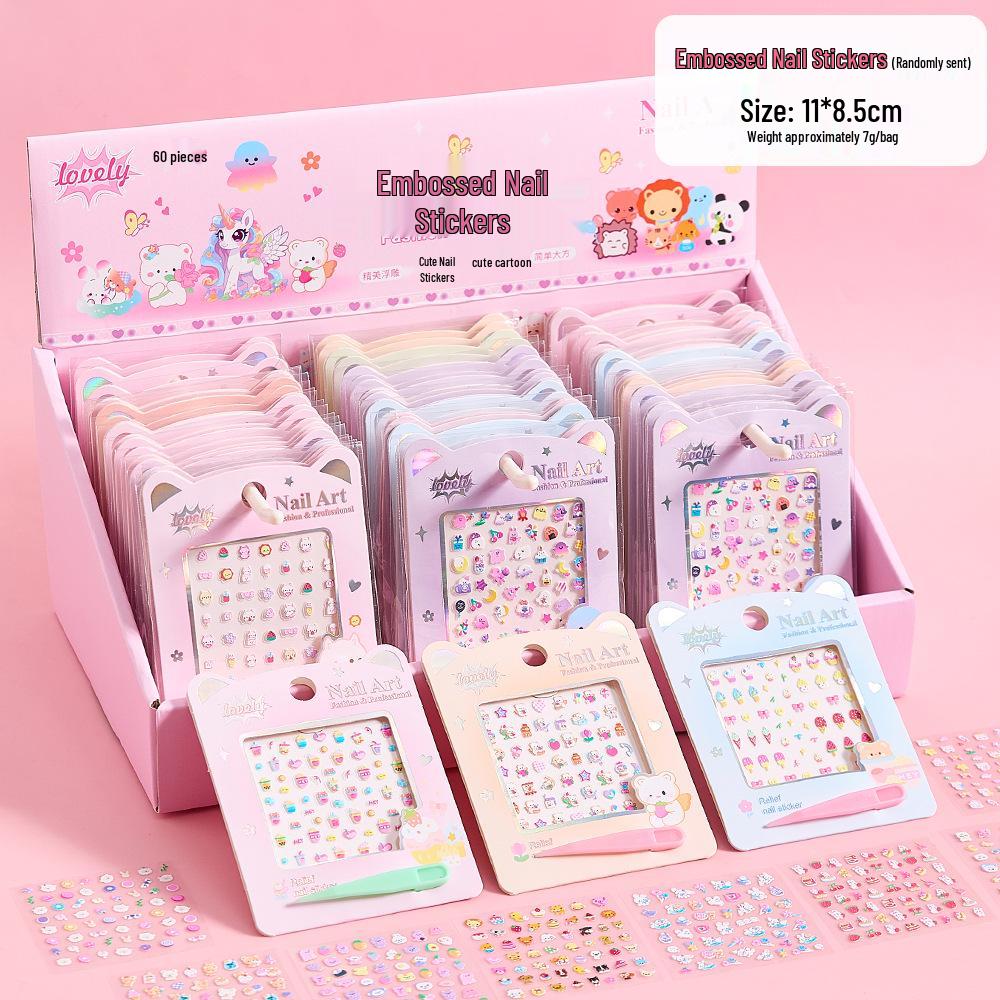 Creative 5D Embossed Nail Stickers for Kids - 3D Cartoon Cute Self-Adhesive Art Decals, Great Small Gifts for Girls
