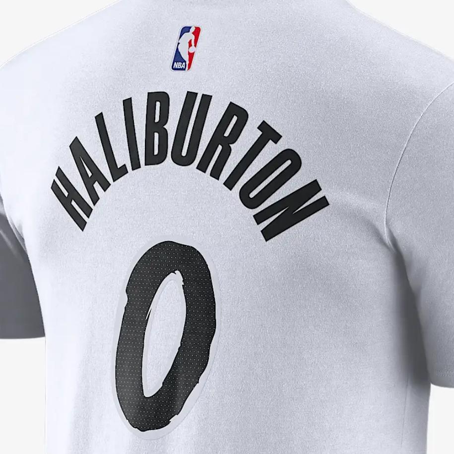 Nike X Colaboración NBA Indiana Pacers FW24 Tyrese Haliburton Esencial City Edition Logo Cuello Redondo Manga Corta Camiseta Hombre Tops Blanco HJ2775-101