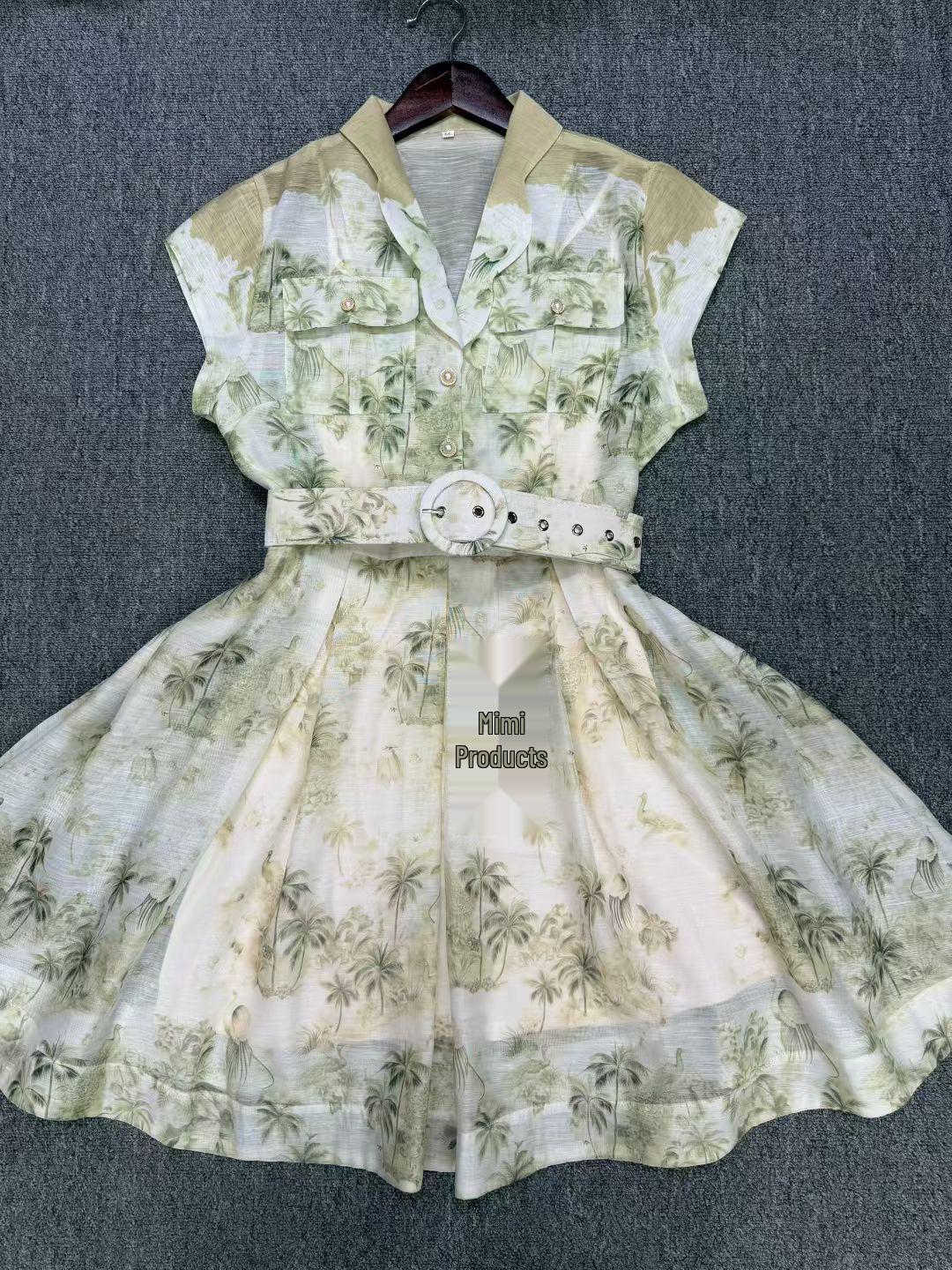 

Summer 2025 European V-Neck Lace-Up Midi Dress with Belt - Short Sleeve Women s Fashion XXL