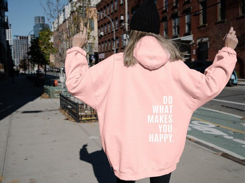 Women's Plus Velvet Hoodie with Kangaroo Pocket – Trendy Loose Fit, Letter Print, Drawstring Hood, 2026 Collection.