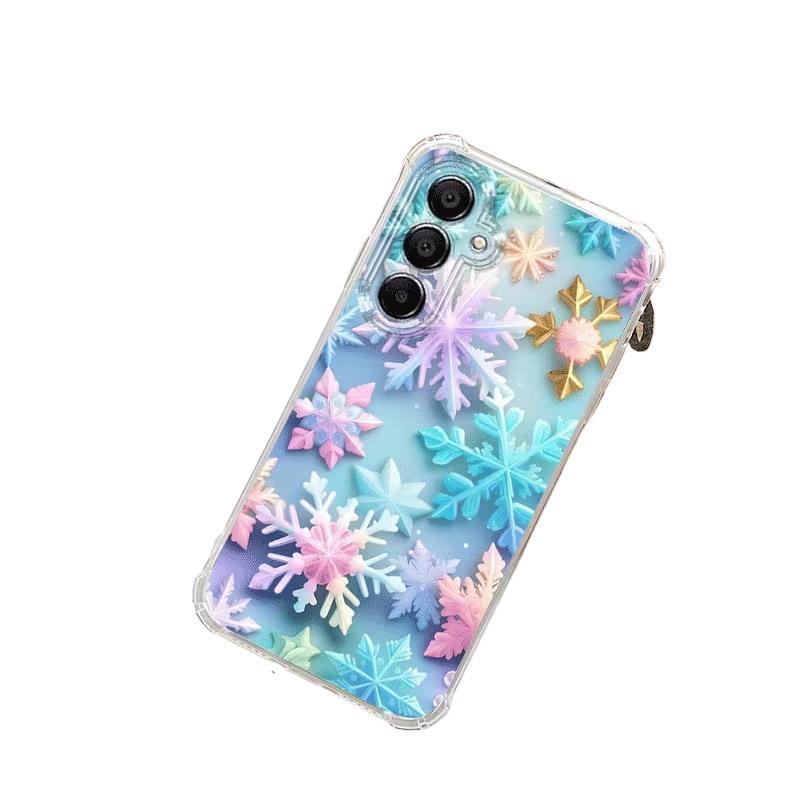 Foreign Trade Explosion Blue Small Fresh Snowflake Transparent Four Corners Anti-drop iPhone17Pro Summer Mobile Phone Case