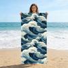 1 Stück Japanisches Ukiyo-e Wellen Strandtuch Großes Handtuch Super Saugfähig Geeignet für Strandurlaub Pool Fitnessstudio Sommergeschenk für Freunde